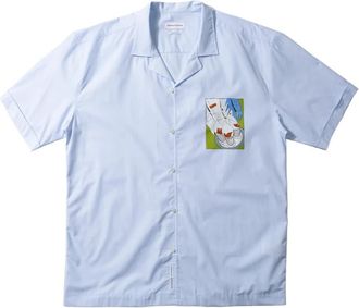 Edmmond Studios Lichte Drinks en Fries T-shirt - Heren - Korte mouwen Overhemden - Blauw - L - Katoen - Overhemden
