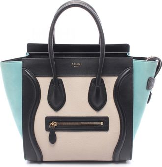 Celine Black Blue Ivory Leather Handbag Tote Bag (Pre-Owned)