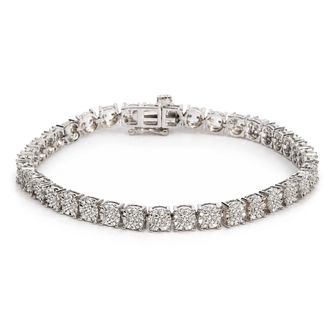 House of Brilliance Sterling Silver 1/4 Cttw Round Diamond Cluster Tennis Bracelet