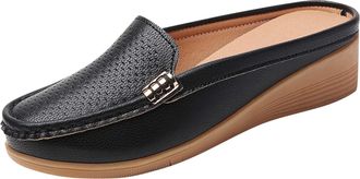 Generic Slip On Shoes Women Lightweight Wedge Shoes Solid Color Breathable Versatile Stylish Comfortable Casual Womens Loafers Outdoor Leisure Black