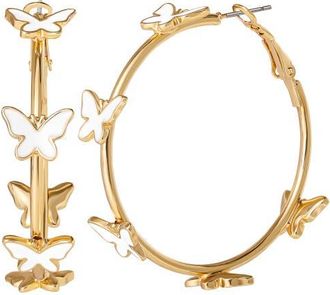 Jessica Simpson Butterfly Earrings for Women, White Enamel and Gold-Tone Butterfly Hoop Earrings in Gold Tone at Nordstrom