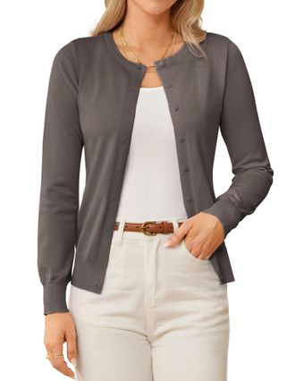 Grace Karin Womens Classic Long Sleeve Knit Cardigan Sweaters Casual Open Front Button Down Cardigans S-3XL, Grayish-brown, XL