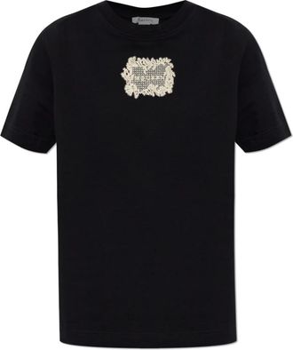 Alexander McQueen T-shirt met kanten applicatie - Dames - T-shirts - Zwart - L - Katoen - Tops