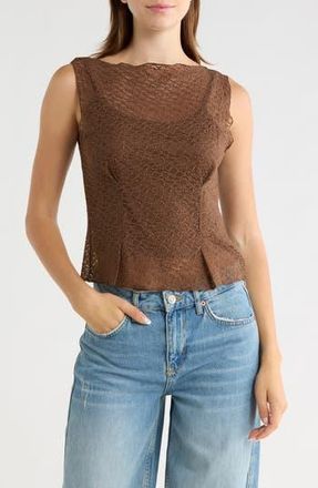 Leith Lace Sleeveless Tank in Brown Terra at Nordstrom Rack, Size X-Small