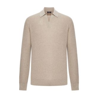 Ermenegildo Zegna V-neck Knitwear, male, Beige, Size: 2XL Polo Collar Sweater