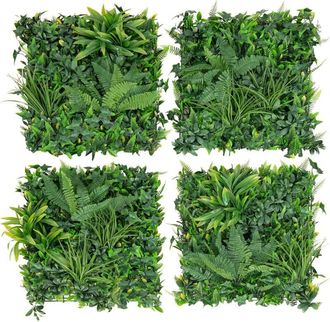 Costway Costway - 4 Paneles De Boj Artificiales De 50 X 50 Cm, Paneles De Hierba Artificial Pared Con Hojas Diversas, Paneles De Setos Artificiales, Decoraci&oacute;