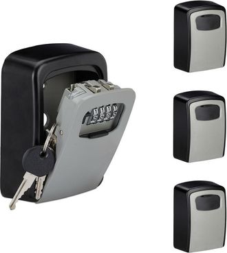 Relaxdays 4 Guarda Llaves Con C&oacute;digo, Caja Seguridad Pared, Armario, Key Safe, Aluminio, 11,5x9x4 Cm, Negro-gris