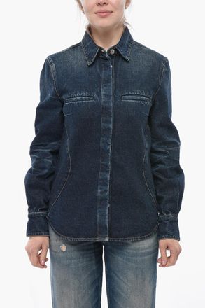 Ferragamo Camicia in Denim Lavaggio Scuro con Taschini a Filo Salvatore Ferragamo