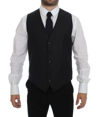 Dolce & Gabbana Mens Classic Fit Vneck Vest - Black Wool - Size EU 48 (Mens)