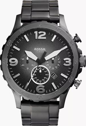 Fossil Mens Nate 50mm Chronograph, Smoke Stainless Steel Watch