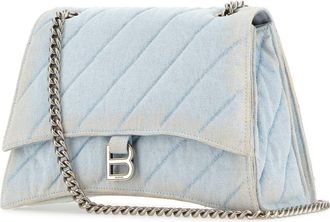 Balenciaga Womens Quilted Denim Shoulder Bag Blue