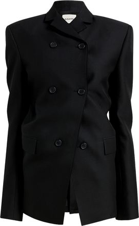 Khaite Black Double-Breasted Wool-Silk Blazer