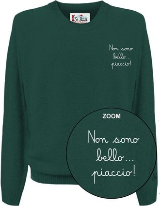 MC2 Saint Barth Green Crewneck Sweater with Front Lettering