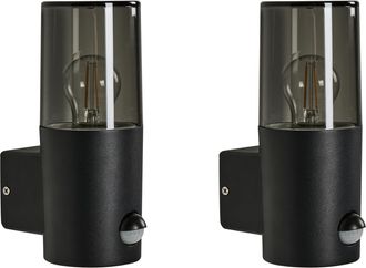 Beliani Conjunto De 2 L&aacute;mparas De Pared Exterior Con Sensor De Movimiento Iluminaci&oacute;n Moderna De Aluminio Negro Elrick