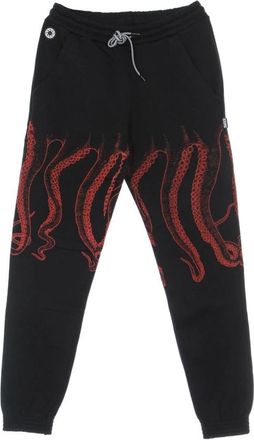Octopus Zwarte Trainingsbroeken met Octopus Print - Heren - Sweatpants - Zwart - XL - Katoen - Broeken