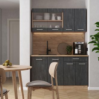 Vicco Cocina Vers&aacute;til R-line, Hormig&oacute;n Negro/roble Dorado, 140 Cm Et M&aacute;rmol, Vicco