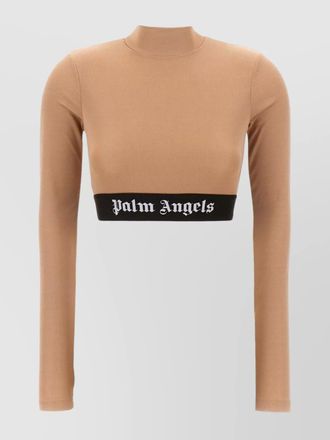 Palm Angels ribbed slim-fit cropped funnel-neck top