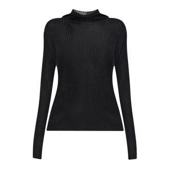 Balmain Top a coste con collo alto - - Knitwear - Donna - Nero - 2XS