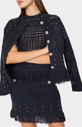 Milly Beaded Fringe Cardigan in Navy at Nordstrom, Size X-Small