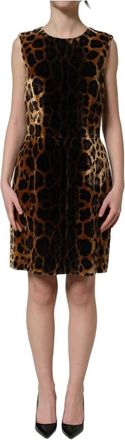 Dolce & Gabbana Mouwloze Sheath Mini Jurk - Dames - Korte kleedjes - Bruin - XS - Kleedjes