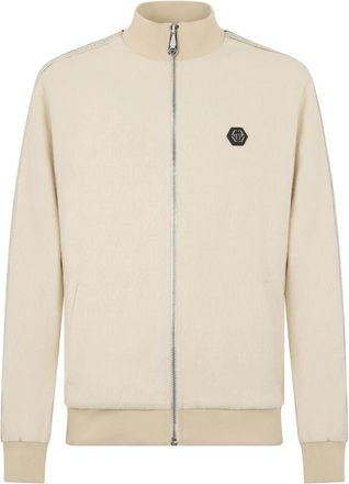 Philipp Plein Jacquard Tracksuit Jacket Monogram - Heren - Vesten met rits - Beige - 2XL - Katoen - Hoodies & sweatvesten