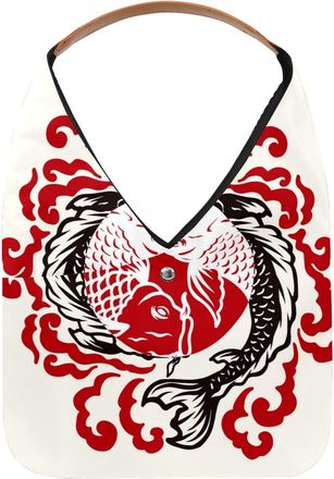 Generic Fish Japanese Tattoo Reusable Lightweight Grocery Bags - Foldable Into Compact Pouch, Washable & Sturdy, Multipurpose for Shopping and Travel