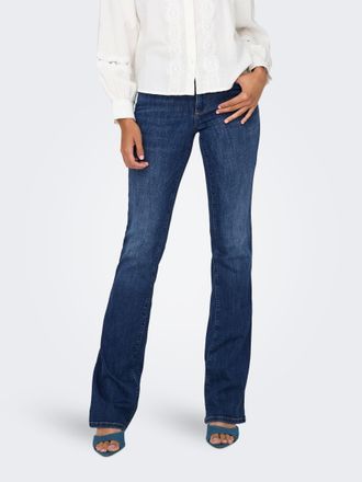 Only Bootcut-Jeans ONLY ONLANN MID FLARED DNM SOO615 NOOS, Damen, Gr. M (38), L&auml;nge 32, blau (dunkelblau denim), Denim/Jeans, Obermaterial: 86% Baumwolle, 