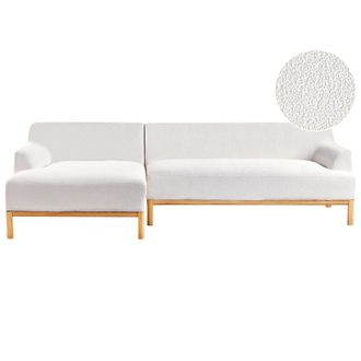 Beliani Sof&aacute; Esquinero Elegante Patas De Madera Sala De Estar Tela De Boucl&eacute; Blanco Crema Izquierdo Sosjosof&aacute; Esquinero Elegante Patas De Madera Sala De Estar