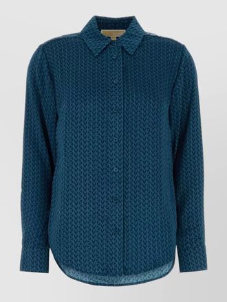 Michael Kors satin shirt collar long sleeves curved hem