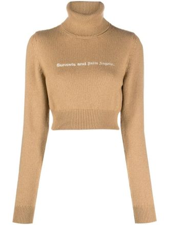 Palm Angels Brown Cropped High Neck Sweater