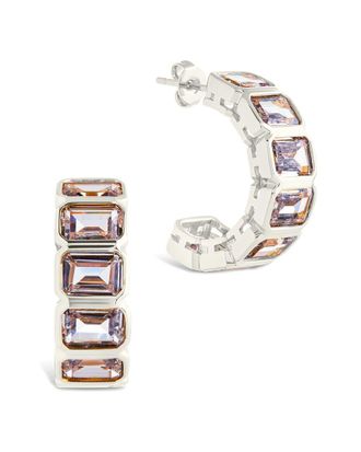 Sterling Forever CZ Nyssa Bezel Station Hoop Earrings