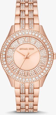 Michael Kors Harlowe Pav&eacute; Rose Gold-Tone Watch