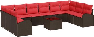 vidaXL Conjunto De Sof&aacute;s De Jard&iacute;n 11 Uds. Marr&oacute;n Y Rojo Vidaxl