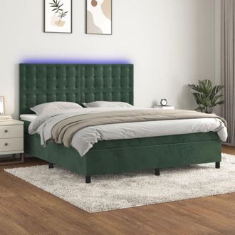 vidaXL Cama Box Spring Colch&oacute;n Y Led Terciopelo Verde Oscuro 180x200cm Vidaxl
