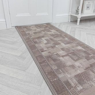 Runrug Hallway Runner Rug - Non-Slip, Hardwearing, 5.4mm - Tribe in Beige | Size: 66 cm x 390 cm