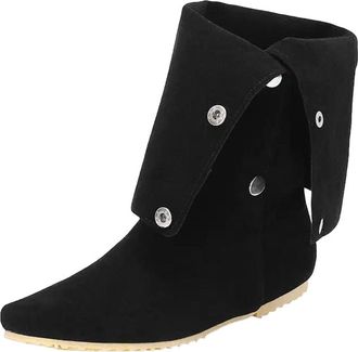 Generic Womens Leisure Knee High Boots Round Toe Low Flat Heel With Button Closure Convertible Cuff For Daily Wear