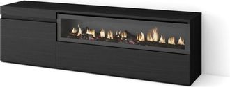 Skraut Home Mueble tv efecto madera negro 150x35x45cm chimenea efecto fuego