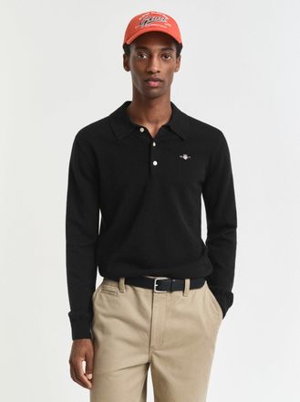 GANT Mens Black Superfine Lambswool Polo Sweater - Size X-Large