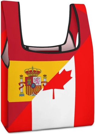Generic Canada And Spain Flag Reusable Shopping Bags Lightweight Foldable Grocery Bag Polyester Washable Tote Bag