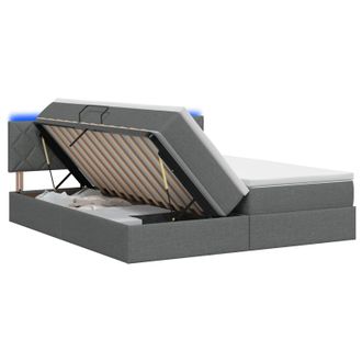 vidaXL Cama De Almacenamiento Led Con Colch&oacute;n Gris Oscuro 180 X 200 Cm Vidaxl