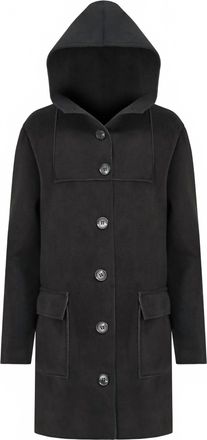 M Made in Italy Womens Woven Hooded Button Long Coat In Black