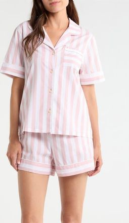 Nordstrom Classic Short Cotton Pajamas in White- Pink Awning Stripe at Nordstrom, Size X-Large