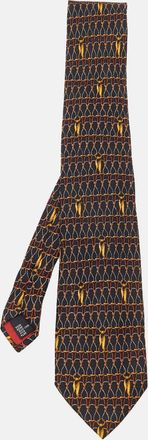 S.T. Dupont S. t. Dupont Vintage Black Printed Silk Jacquard Tie