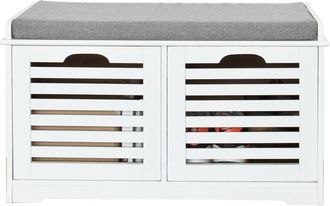 SoBuy Banco de almacenamiento con cojines y 2 cubos madera blanco