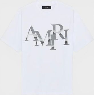 Amiri Mens Staggered Chrome Tee White - Size: 40