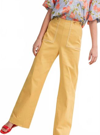 Merci High Waist Wide Leg Pants With Contrast Stitching In Yellow