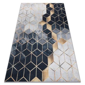 RugsX Rugsx - Alfombra Lavable Andre 1171 Cubo, Geom&eacute;trico Antideslizante - Negro / Oro Black 160x220 Cm