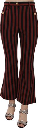 Dolce & Gabbana Black Amaranth Stripe Cropped Flared Womens Pants