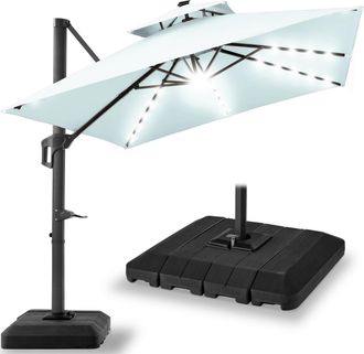 Best Choice Products 10x10ft 2-Tier Square Outdoor Solar LED Cantilever Patio Umbrella w/ Base Included