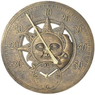 OEM Term&oacute;metro De Jard&iacute;n, Reloj De Pared Vintage Para Exteriores, Reloj Colgante Retro Con Dise&ntilde;o De Sol Y Luna, Resistente Al Agua, Para Decoraci&oacute;n De Ja